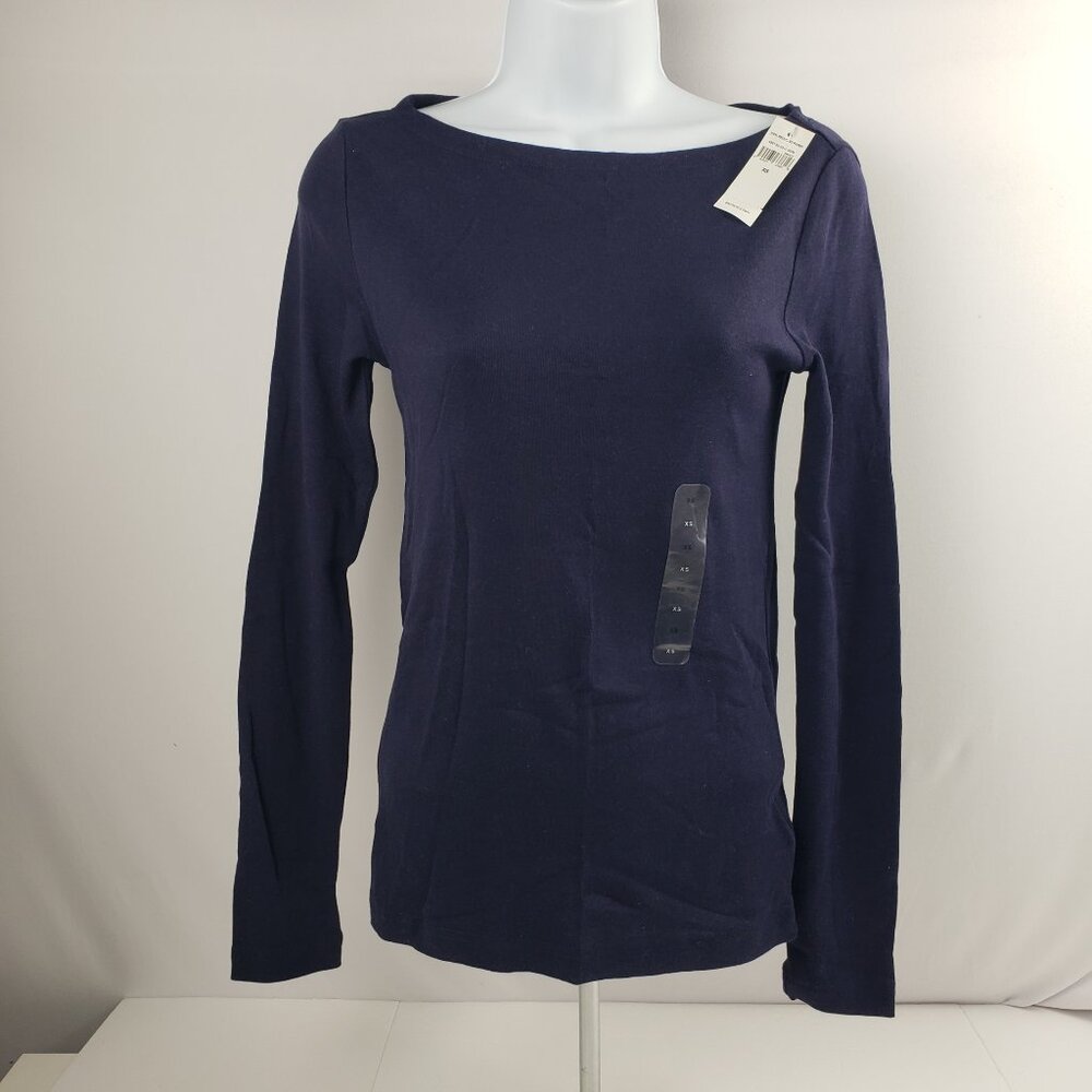 Gap Factory XS Navy Blue Boatneck Womens T-shirt Top Long Sleeve